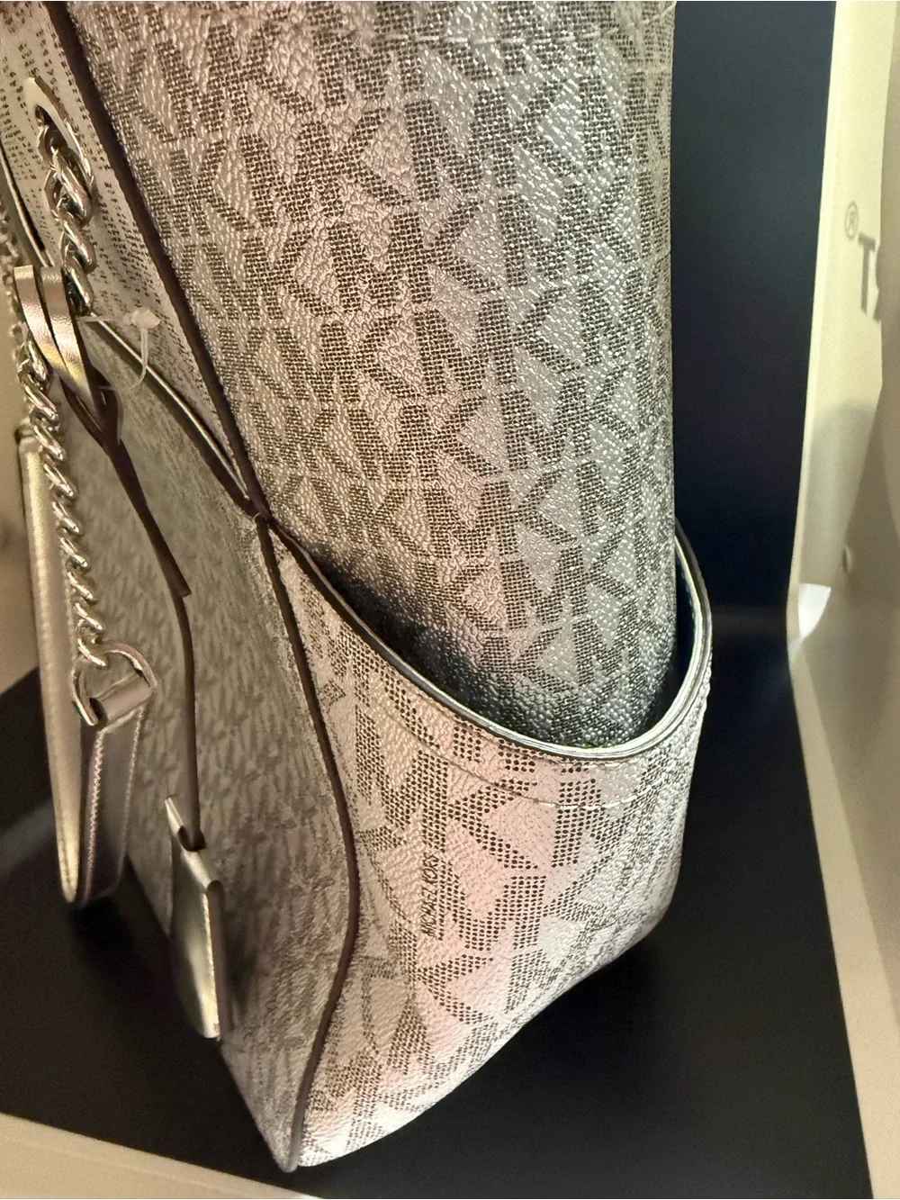 Michael Kors Gray MK Logo Chain-Handle Tote